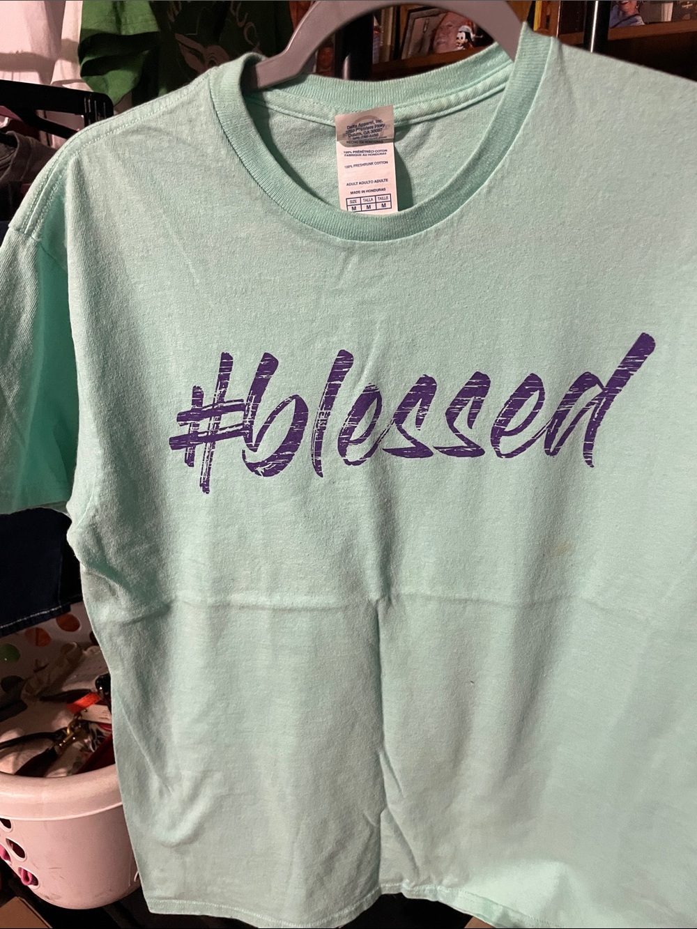 Gildan Mint Green Tee with Purple "#blessed" Script